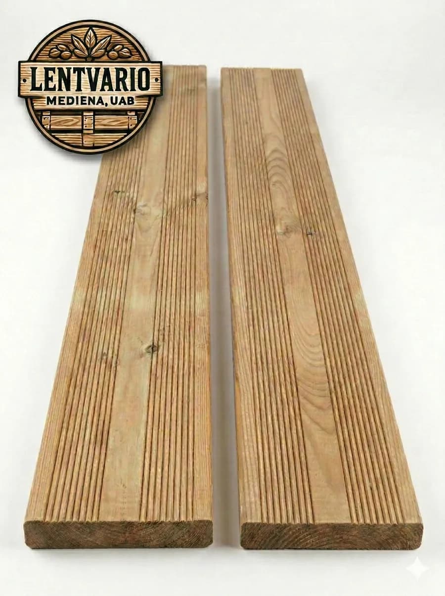 Pušinė terasinė lenta 27×145×4200 mm – Lentvario Mediena, Trakų r.